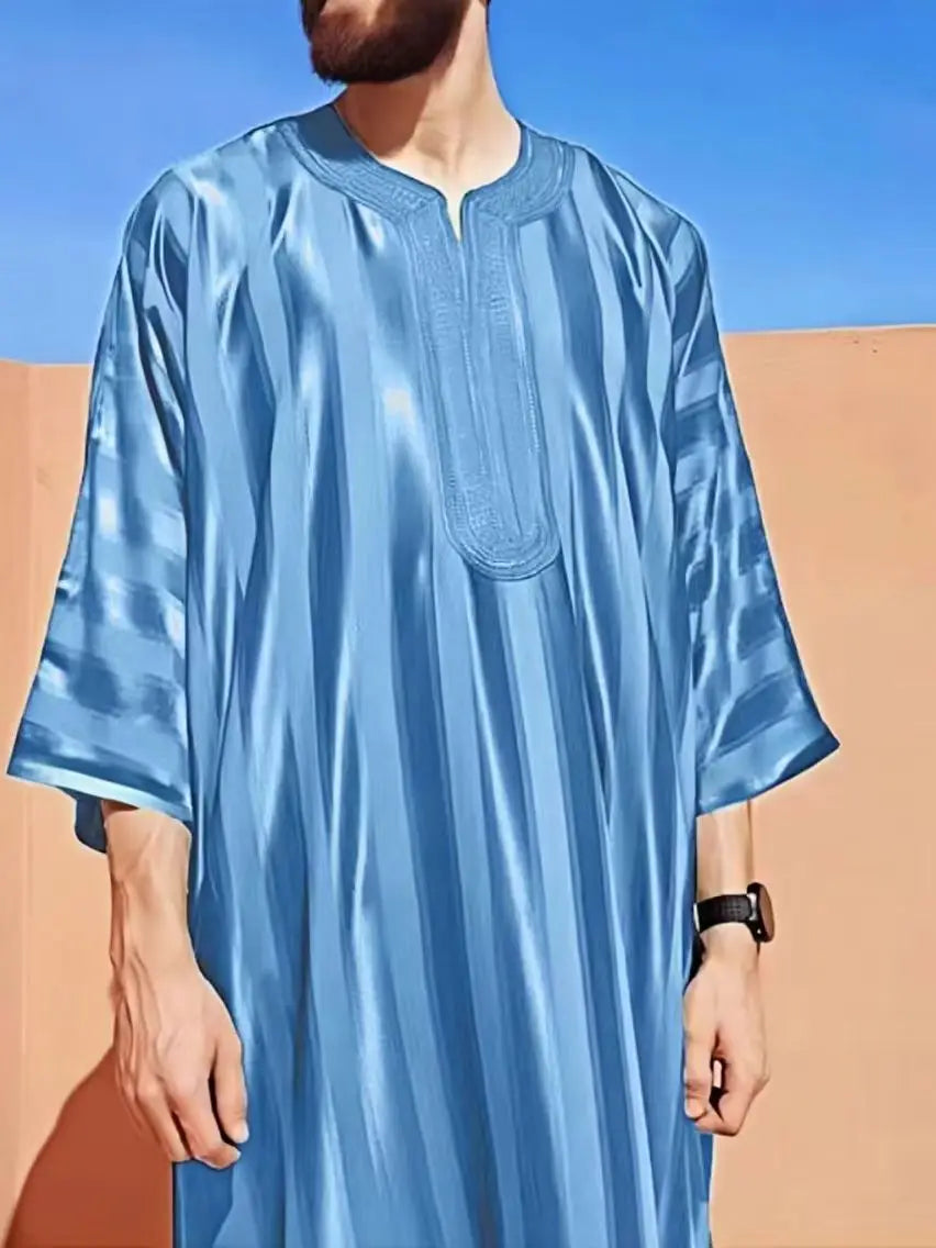 New Lslamic Middle East Saudi Muslim Moroccan Men's Business Casual Traditional Embroidery Craft Robe S-2XL Plus Size