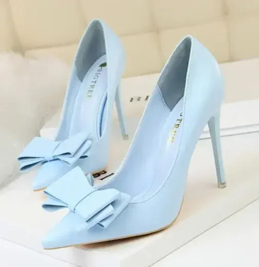 2025 Fashion Delicate Sweet Bowknot High Heel Shoes Side Hollow Pointed Women Pumps Pointed Toe 10.5CM thin Dress Shoes