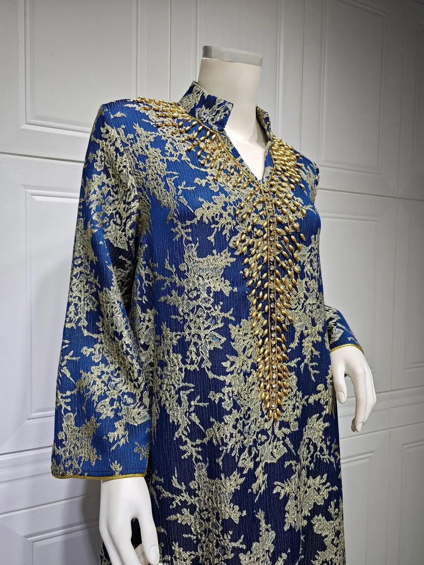 Eid Muslim Dress for Women Abaya Beading Stand Collar Jalabiya Morocco Party Dresses Abayas Kaftan Abaya Vestidos Arab Long Robe