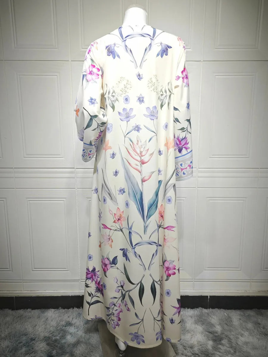 Muslim Women Dubai Abaya Luxury Floral Print Kimono Cardigan Hijab Long Dress Kaftan Ramadan Robe Femme Islam Clothing Kebaya
