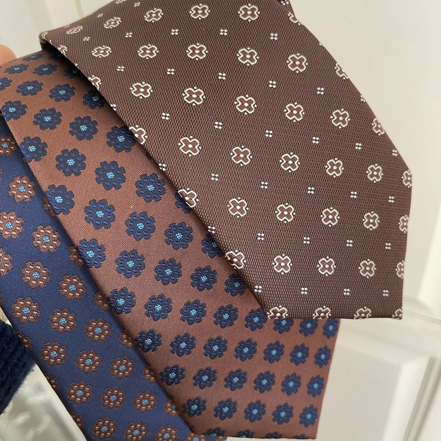 British Italian Style 8CM Formal Ties For Men Business Striped Floral White Brown Neckties Luxury Silk Neck Ties Wedding Cravat