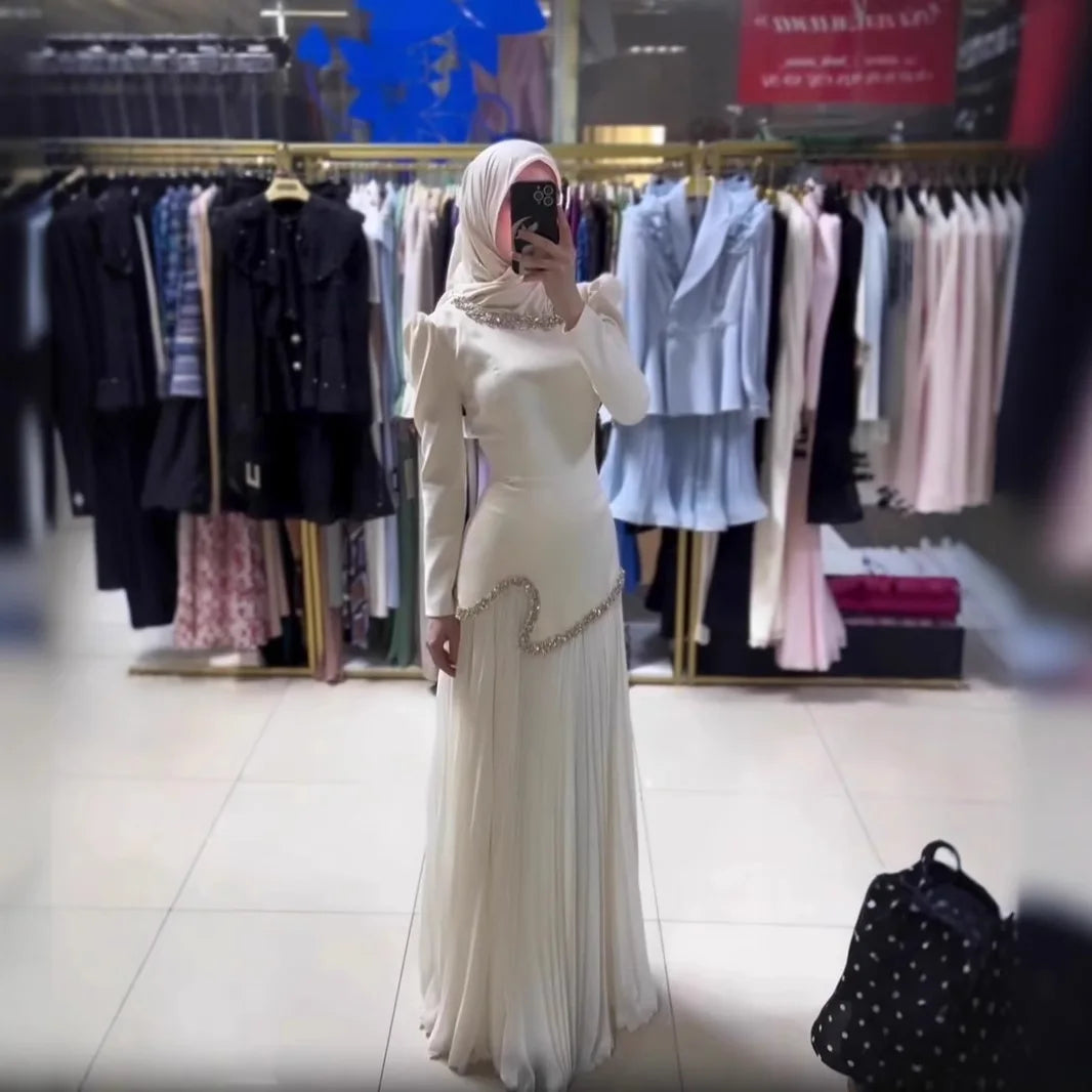Abaya Pleated Dress Women Dubai Dresses Sequins Lace Up Islam Vestidos Long Robe Jalabiya Morocco Kaftan Eid Muslim Ramadan