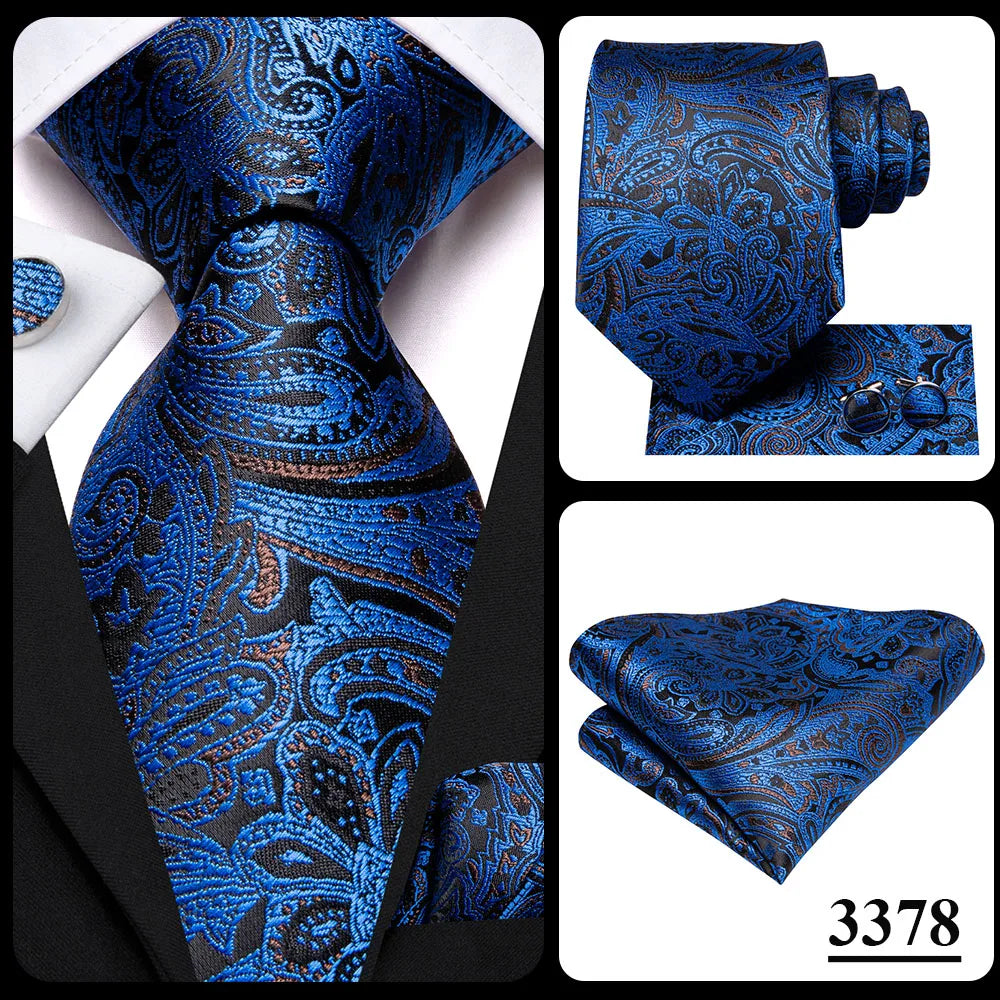 Hi-Tie Blue Business Solid Silk Men's Tie NeckTie 8.5cm Ties for Men Formal Luxury Wedding High Quality Gravata