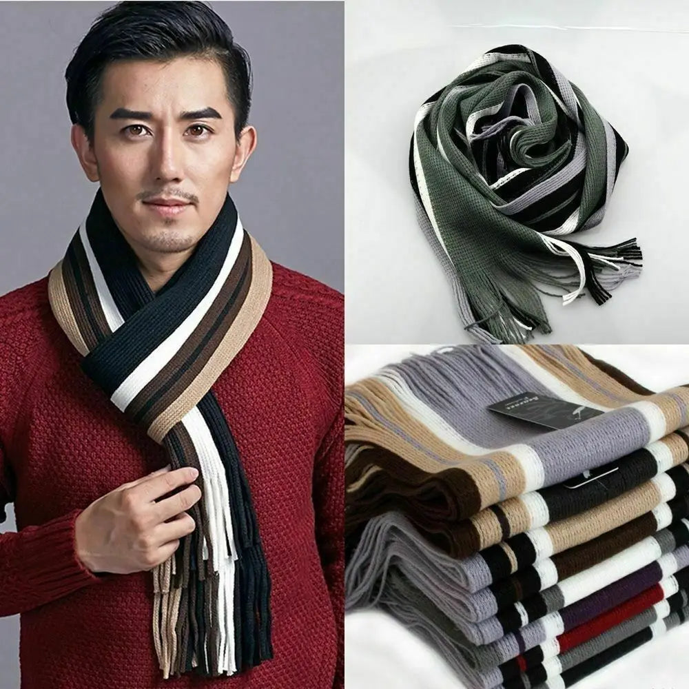 Casual Cashmere Men Striped Scarf Thick Tassel Stole Winter Long Shawl Soft Neck Warm Neck Wrap new Scarf &Wrap