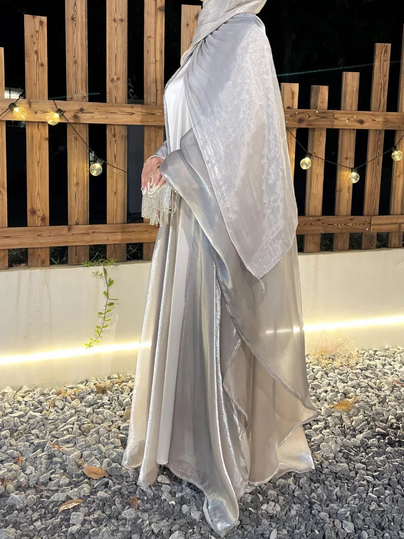 Cross-border foreign trade women's Muslim clothing Abaya solid color organza suit simple shawl outer skirt suit