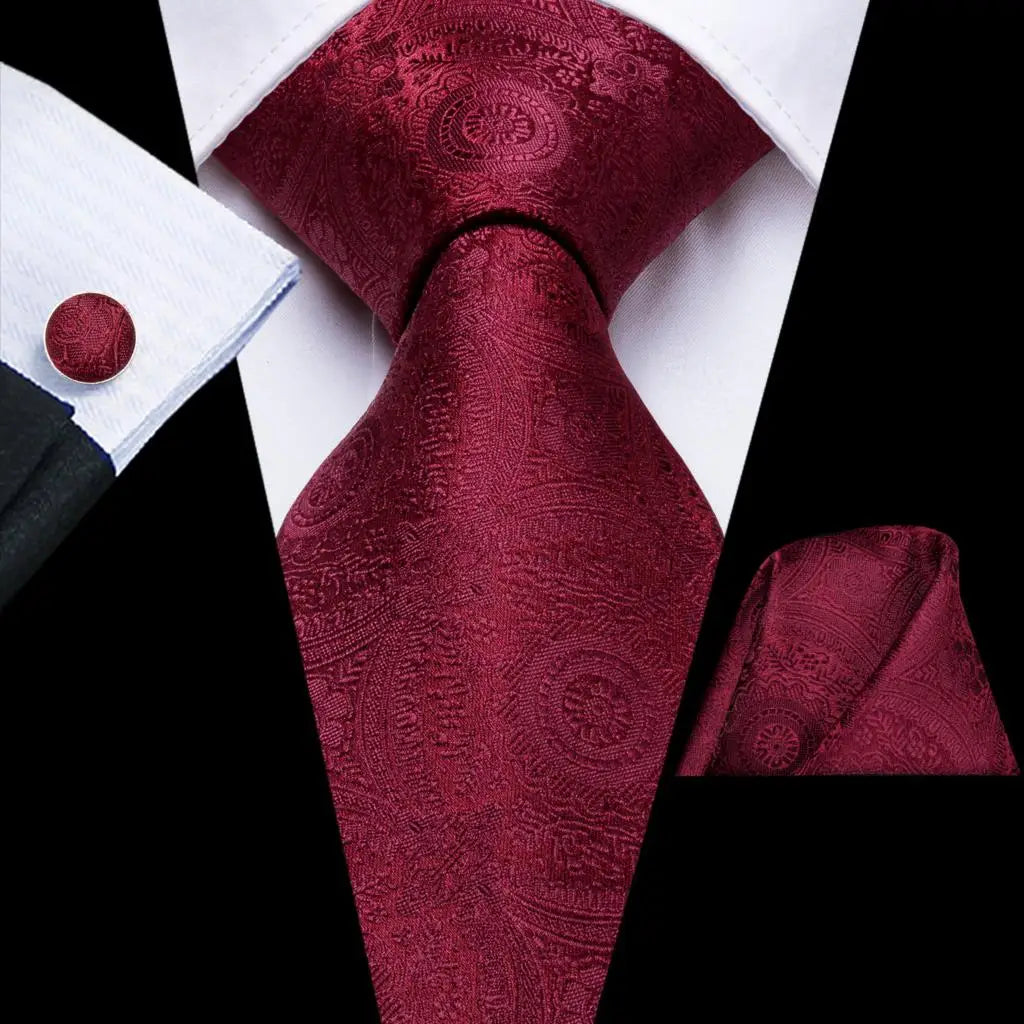 Hi-Tie Paisley Wine Red Silk Men's Tie NeckTies 8.5cm Ties for Men Formal Business Luxury Wedding Neckties Quality Gravatas