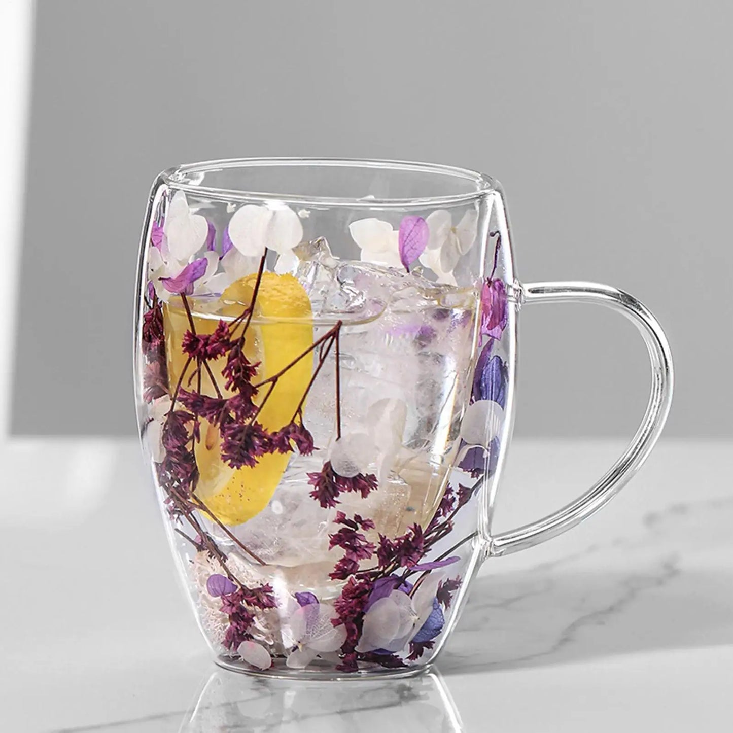 350ml Creative Double Wall Coffee Mug Dried Flower Filler Glass Cup  High Borosilicate Glass Cup Heat Resistant Tea Coffee Mug