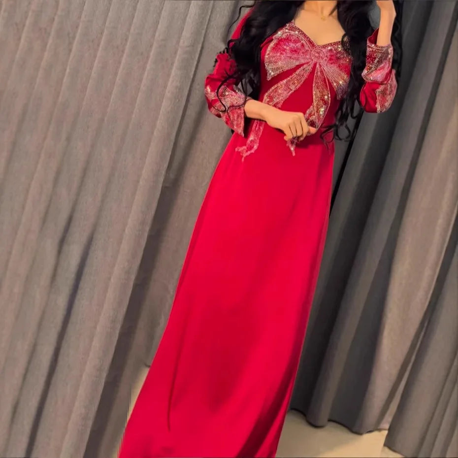 Muslim Long Dress for Women Party Abaya Vestidos Diamonds Ramadan Morocco Dubai 2025 Abayas Kaftan Islam Arab Robe Jalabiya