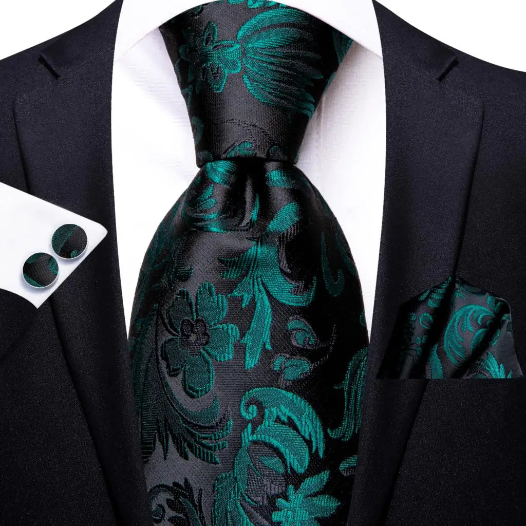 Hi-tie Design Black Solid Dot Silk Wedding Tie For Men Hanky Cufflink Gift Men Necktie Gravata Set Fashion Business Dropshipping