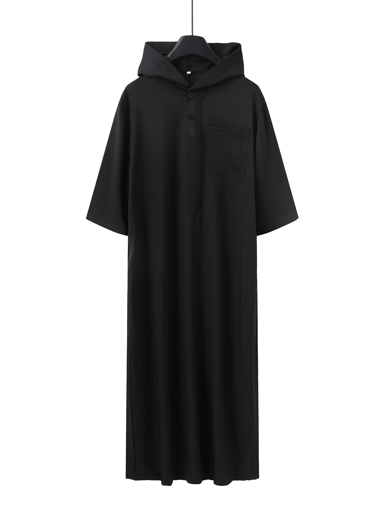 Muslim men's Thobes, short-sleeved hooded ethnic style embroidered Arabic robe, men's holiday casual traditional clothing