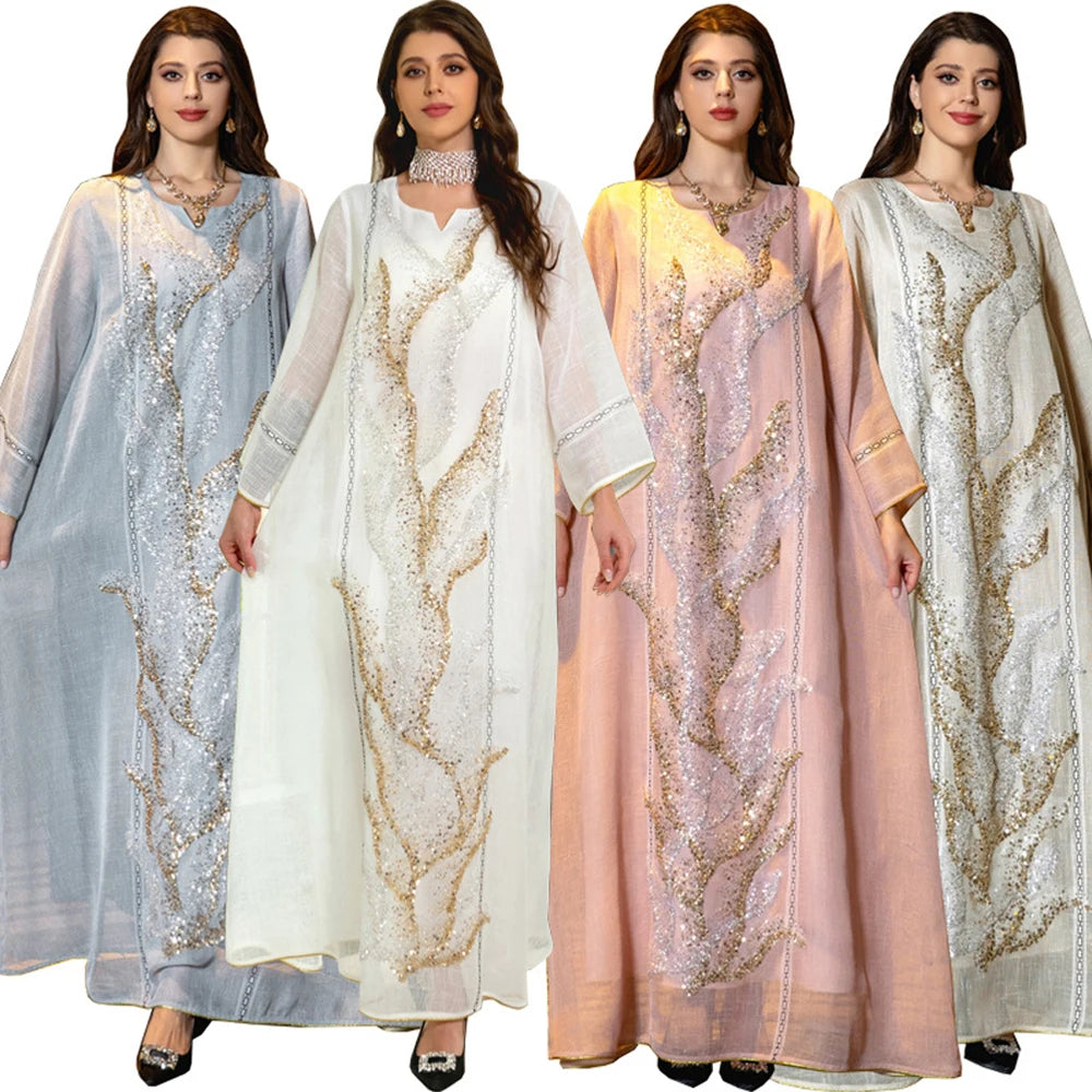Uni Abaya Dubai Luxury Evening Dress Woman For Party Prom Modest Fashion Mesh Sequins Embroidery New in Dresses 2025