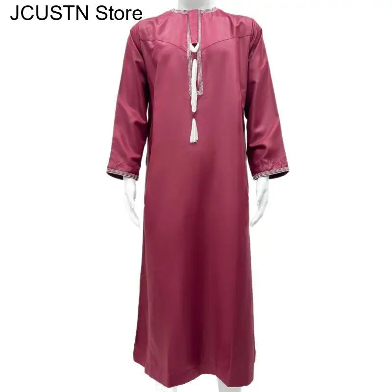Muslim Men Long Sleeve Pullover Dress Aman Abaya Jubba Thobe for Men Saudi Arab Kaftan Islam Clothing Rayer Robe Afghan Male