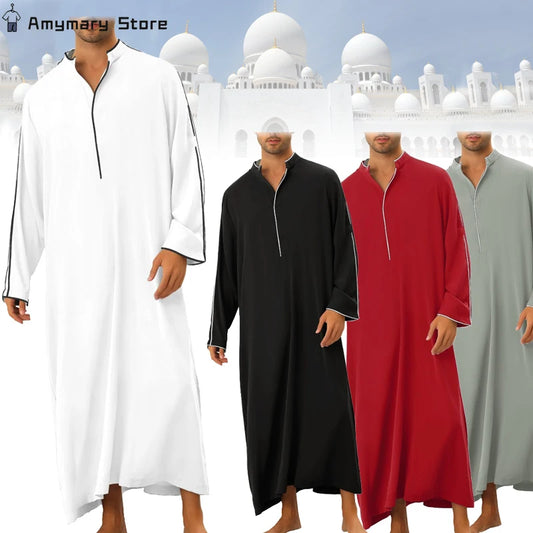 Loose Muslim Kaftan Robe Middle East Men Long Sleeve Arab Islamic Solid Color Maxi Dubai Abaya Jubba Thobe Robes Clothing