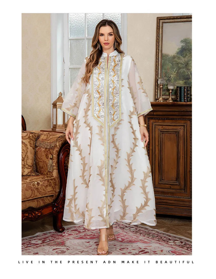 Women Party Dress Abaya Dubai Eid Muslim Mesh Embroidery Jalabiya Ramadan Dresses Morocco Kaftan Vestidos Largos Arab Long Robe