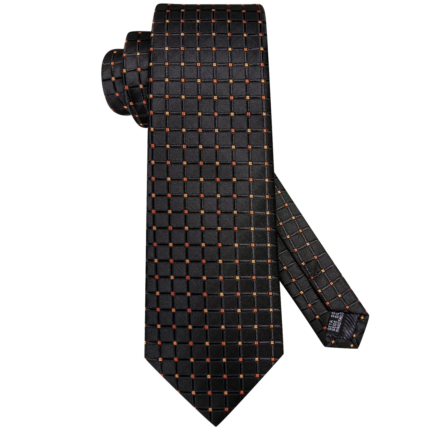 Hi-Tie Fashion 8.5cm Black Plaid Dots Men's Elegant Tie Handkerchief Cufflinks Set Wedding Party Accessories Gift for Men Gravat