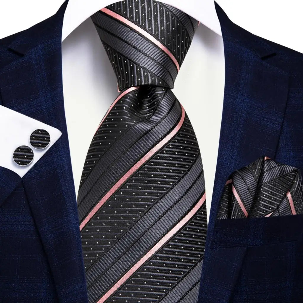Hi-Tie 100% Silk Luxury Mens Ties Floral Black Gold Ties Paisley NeckTie Pocket Square Cufflinks Set Men's Wedding Party Tie