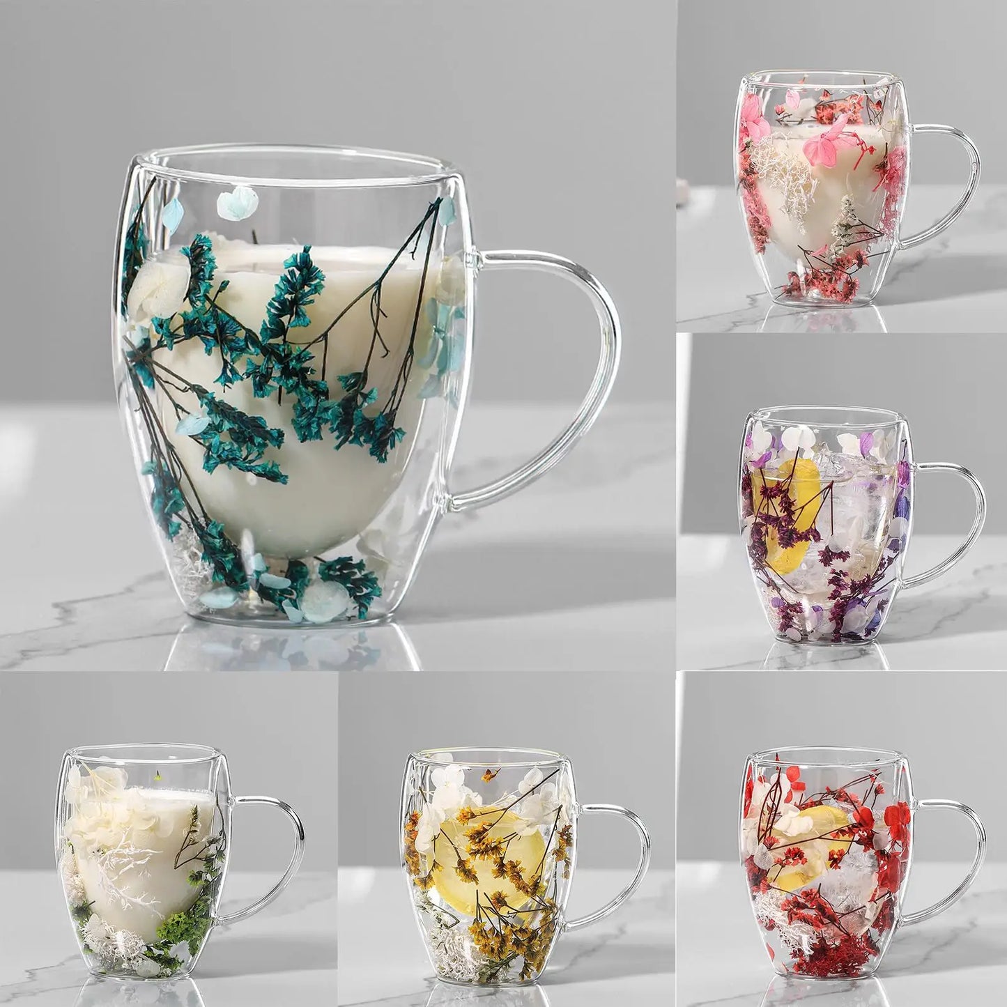 350ml Creative Double Wall Coffee Mug Dried Flower Filler Glass Cup  High Borosilicate Glass Cup Heat Resistant Tea Coffee Mug