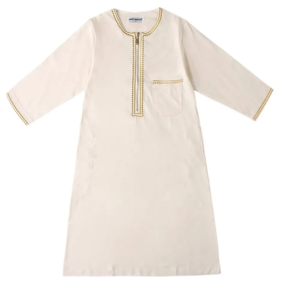 Teenage Boys' Summer Muslim Robe Kids Arab Folk Clothes Boys Solid Color Thobe 5-14 Years National Outfit for Children New