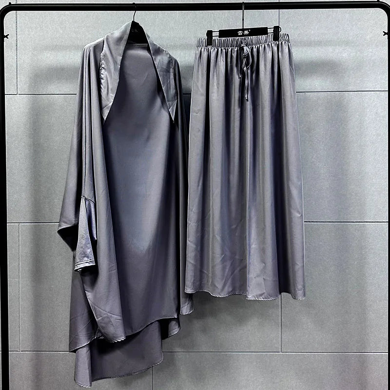 2PCS Women Eid Hooded Muslim Hijab Dress Set Prayer Garment Robes Abaya Khimar Full Cover Ramadan Gown Abayas Islamic Clothing