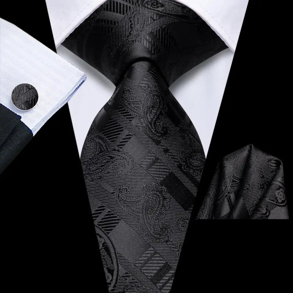 Hi-Tie Teal Green Floral Mens Fashion Necktie Handkerchief Cufflinks for Tuxedo Accessory Classic Silk Luxury Tie for Man Gift