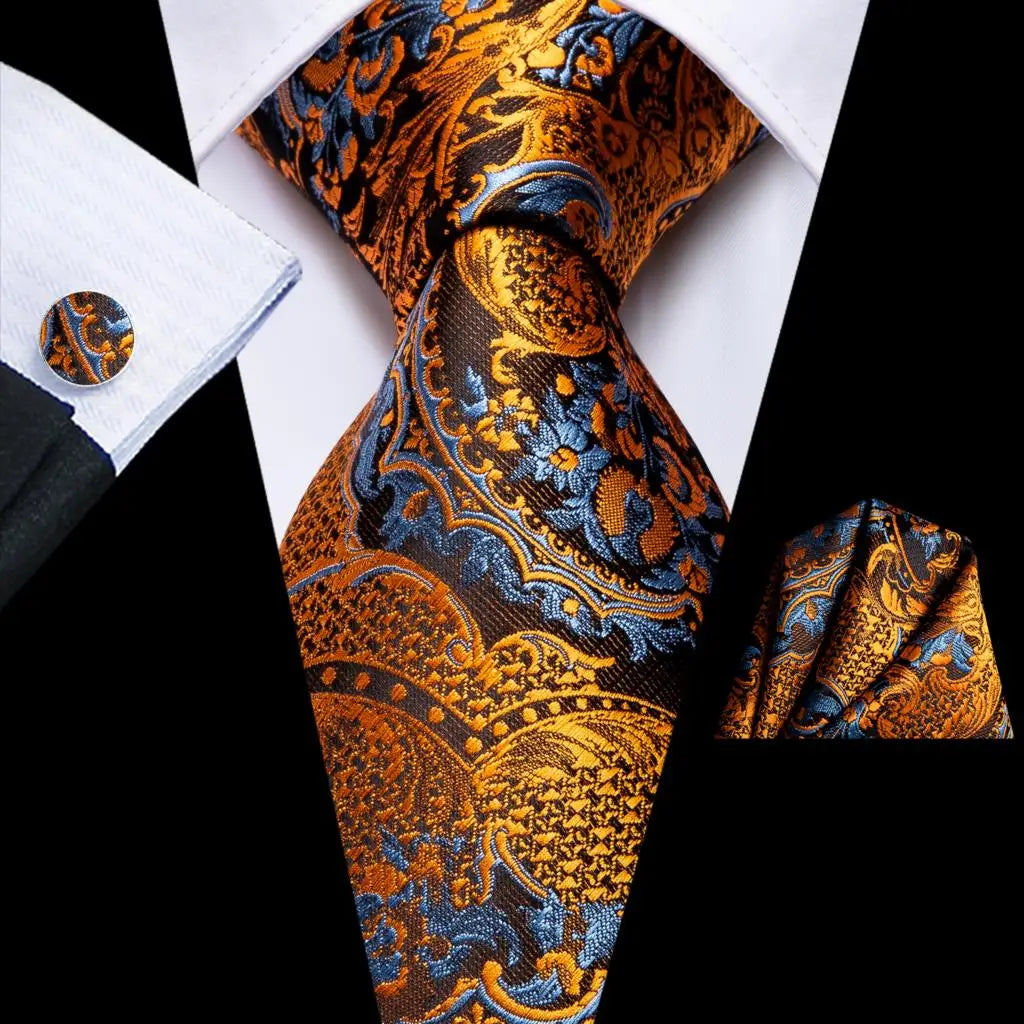Hi-Tie 63inches Silk Mens Tie Set Extra Long Ties for Men Handkerchief Woven Classic Silk Men's 160cm Necktie Pocket Square Set