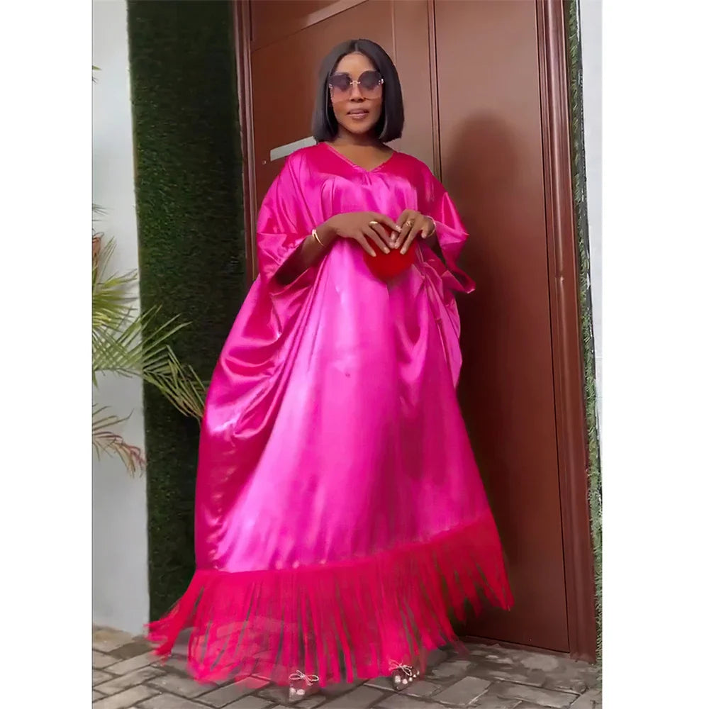 Modest Muslim Batwing Sleeve Gradient Color Tassel Kaftan Eid Al Adha Party Evening Dresses Moroccan Turkey Dubai Abaya Islam