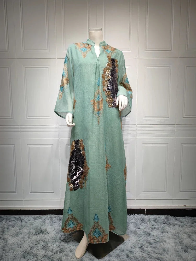 Morocco Dress for Women Muslim Abaya India Stand Collar Abayas Enbroidery Sequins Party Dresses Kaftan Longue Vestidos Largos