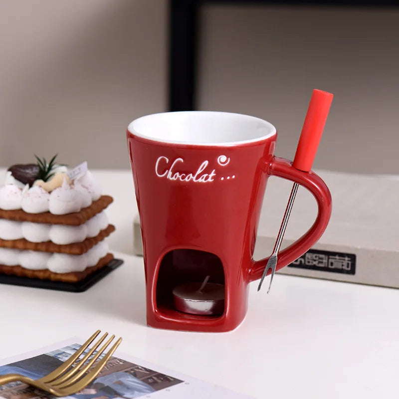 Hot Chocolate Fondue Mug Ceramic Mini Chocolate Melting Cup Butter Warmer Heating Tableware Creative Household Drinking Utensils