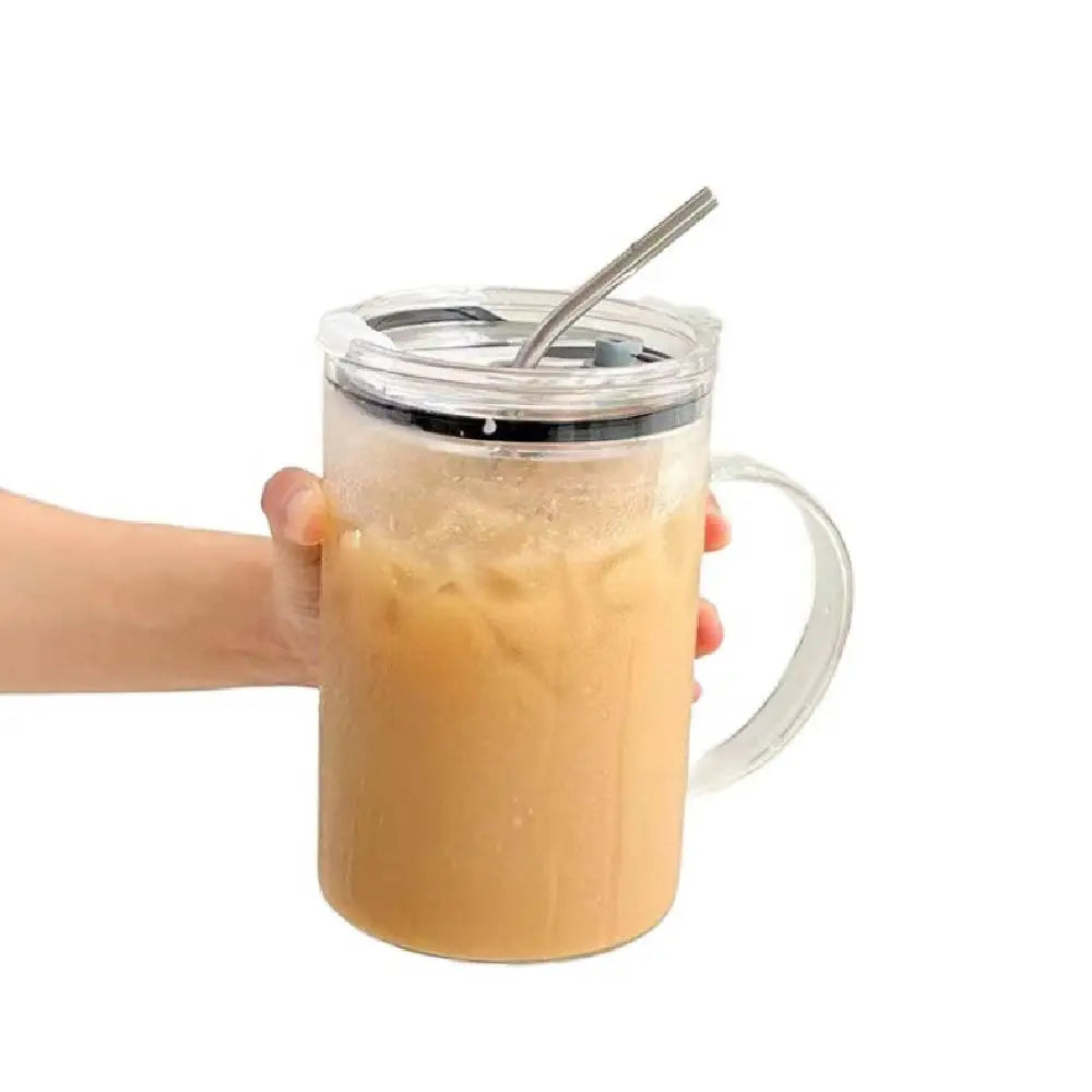 32 Oz Large Capacity Glass with Lid and Straw, Clear Drinking Glasses, Cute Milk Mugs, Coffee Mugs, Yogurt Mugs