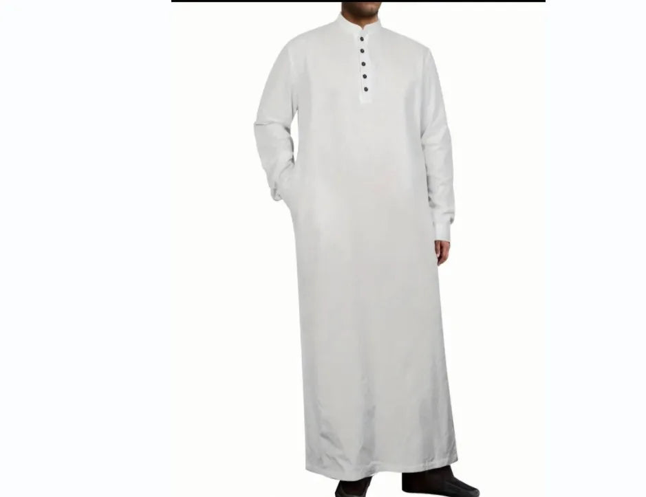 2026 Arabic Style Long Men's Stand Collar Button Muslim Robe for Men