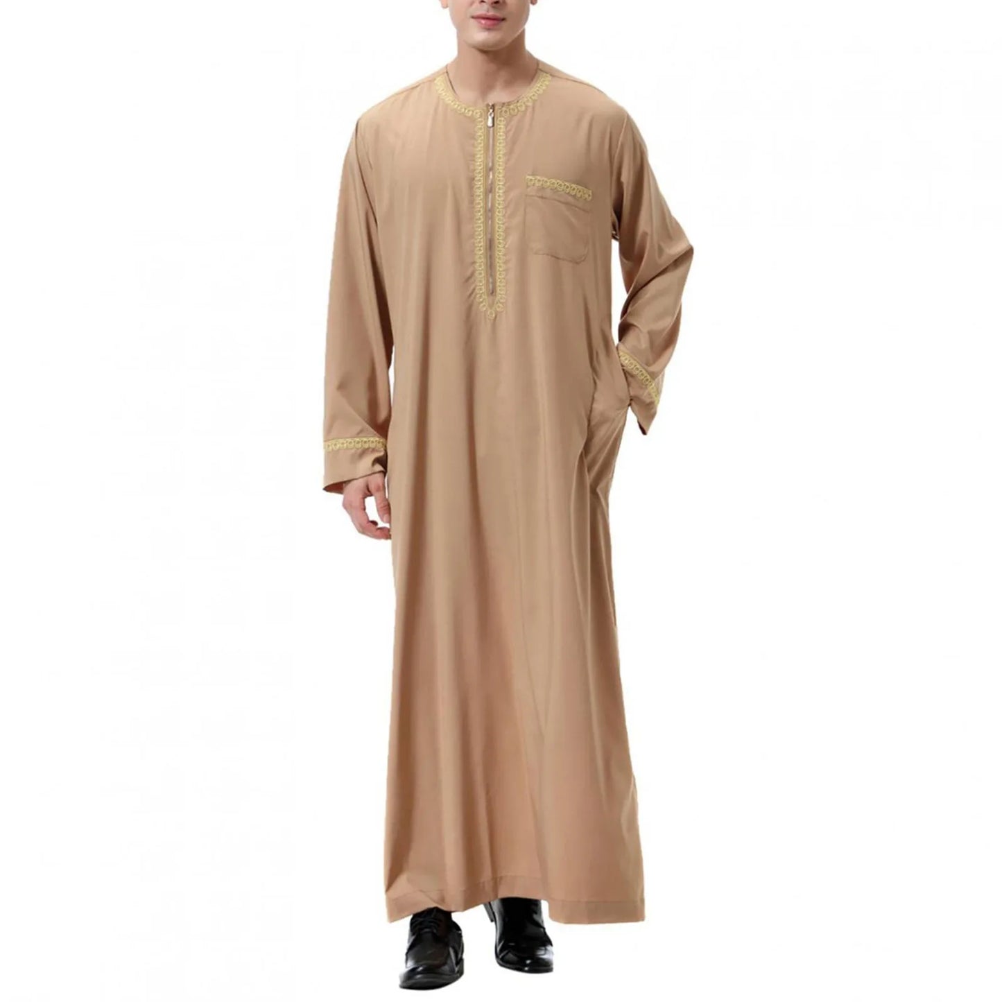 Muslim Men Jubba Thobe Print Zipper Kimono Long Robe Saudi Islamic Musulman Wear Clothing Abaya Caftan Islam Dubai Arab Dress