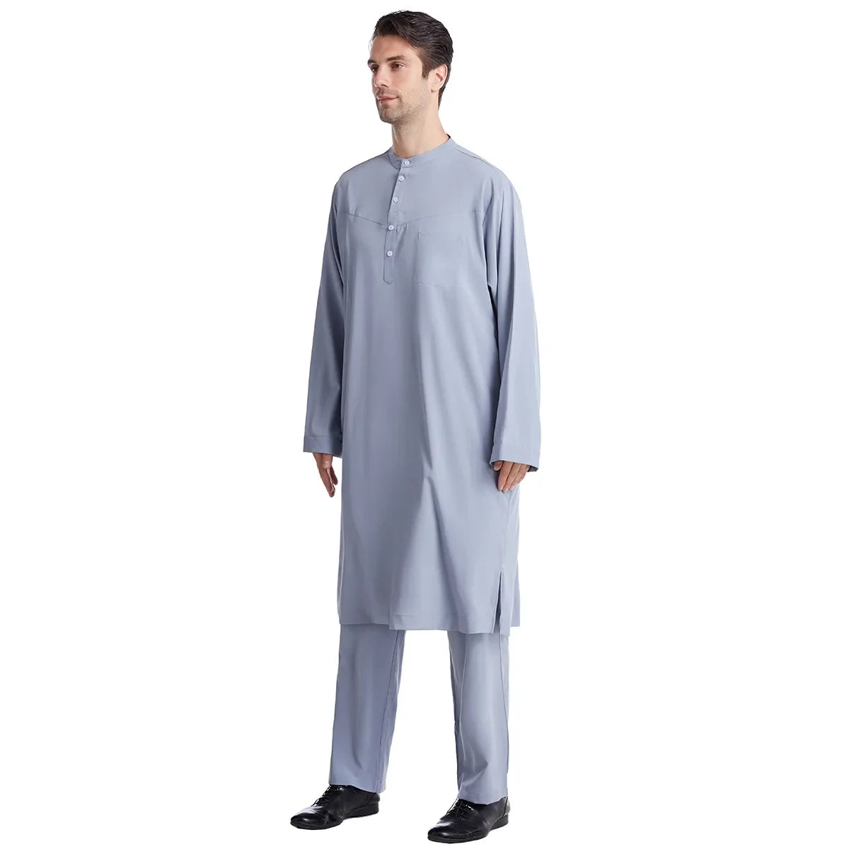 Muslim Men Jubba Thobe 2 Pice Set Top with Pant Mens Abaya Long Islamic Eid 2026 Ramadan Long Robe Saudi Wear Caftan Dubai Arab