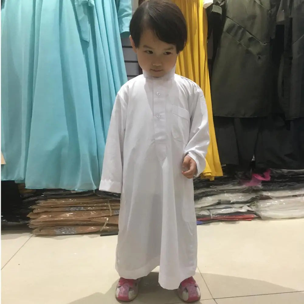 one cap for free Plain Thobe for Children (suit 95cm~155cm tall ) Jubba Soft Thawb Islamic Clothing Boy Robe