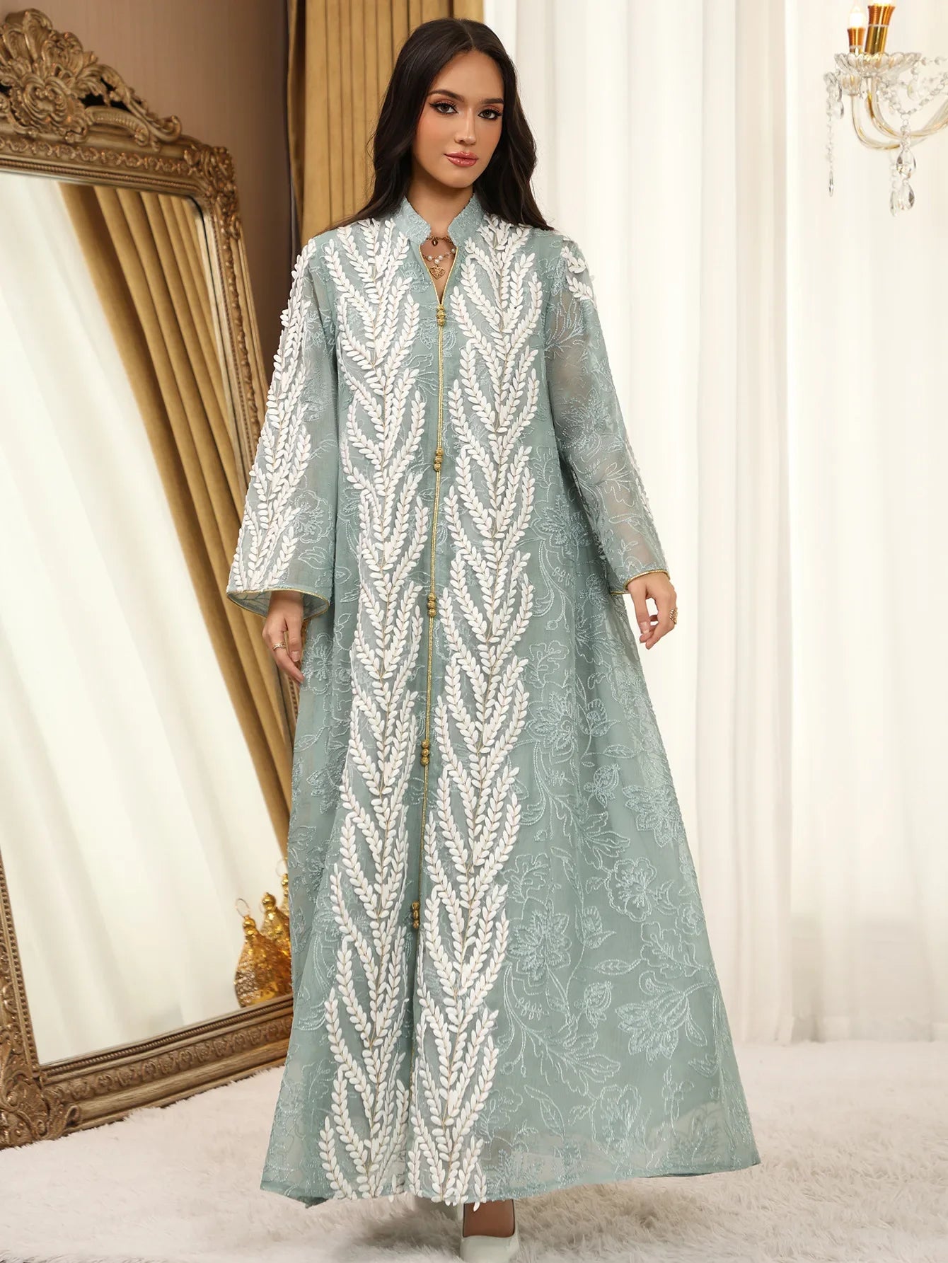 Eid Mesh Dress Women Abaya Party Dress Women Jalabiya Gorgeous Embroidery Saudi Arab Sequins Muslim Ramadan Vestidos Largos Robe