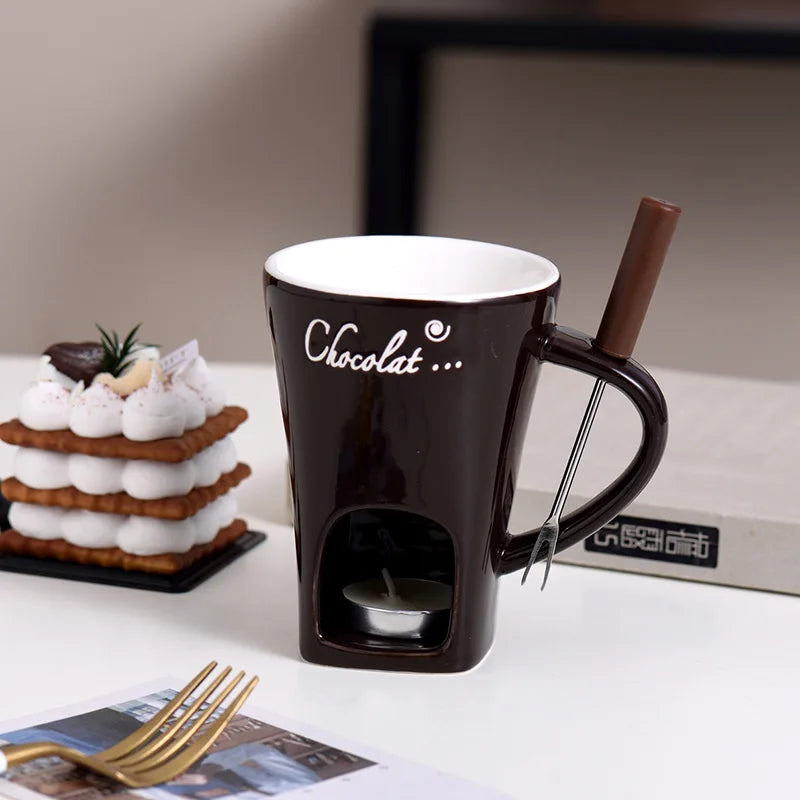 Hot Chocolate Fondue Mug Ceramic Mini Chocolate Melting Cup Butter Warmer Heating Tableware Creative Household Drinking Utensils