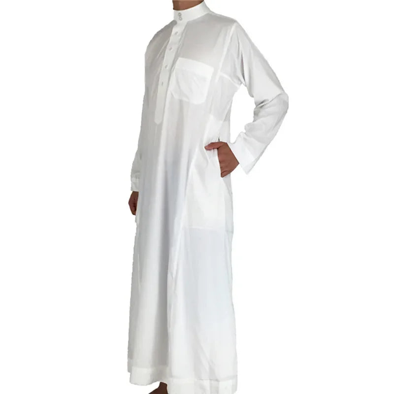 2026 Muslim Fashion Abayas Men's Solid Color Crew Neck Jubba Thobe Saudi Arabic Kaftan Robe Mid East Male Clothing Caftan Homme