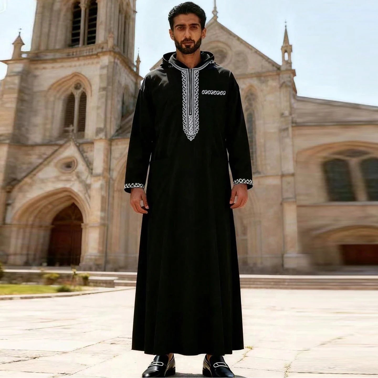 Arab Muslim Men's Robe  Ethnic Style Embroidered Moroccan Style Casual Traditional Islamic Thobe Long Dress Prayer Gown
