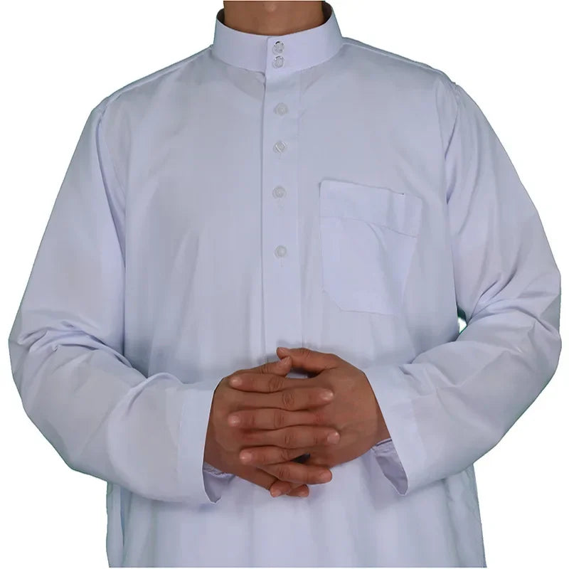 2026 Muslim Fashion Abayas Men's Solid Color Crew Neck Jubba Thobe Saudi Arabic Kaftan Robe Mid East Male Clothing Caftan Homme