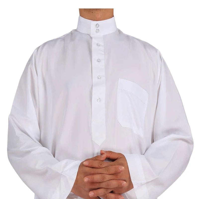 Men Casual Loose Kaftan Muslim Thobe Jubba Dishdasha Thawb Islamic Dress Abaya Arab Plain Color Robe