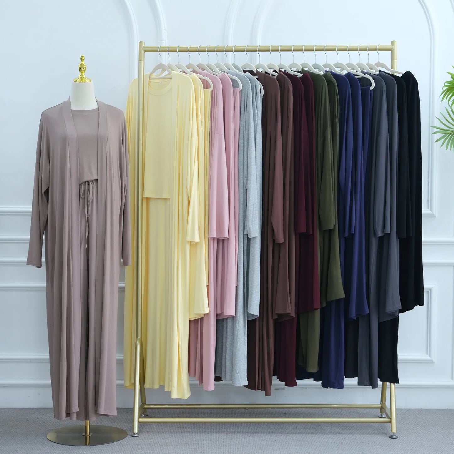 Muslim 3 Piece Set Women Cardigan Shirt Wide Leg Pant Blouse Top Suit Musulman Ensemble Dubai Casual Femme Outfits Solid Casual