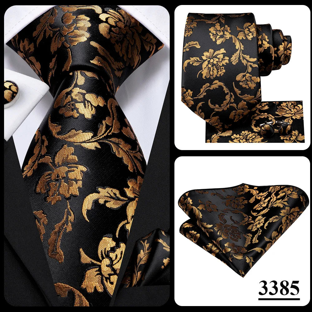 Hi-tie Design Black Solid Dot Silk Wedding Tie For Men Hanky Cufflink Gift Men Necktie Gravata Set Fashion Business Dropshipping