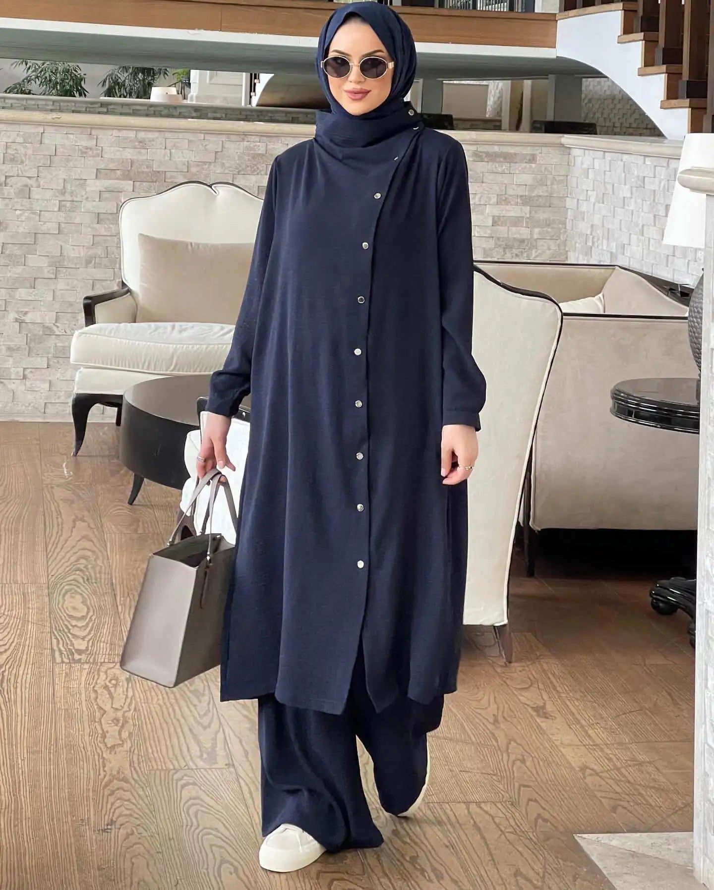 Women's Long Sleeve Loose Pants Sets, Muslim Fashion, Abaya Suit, Vintage Blouse, Islam Printed Suit, Arab Fashion