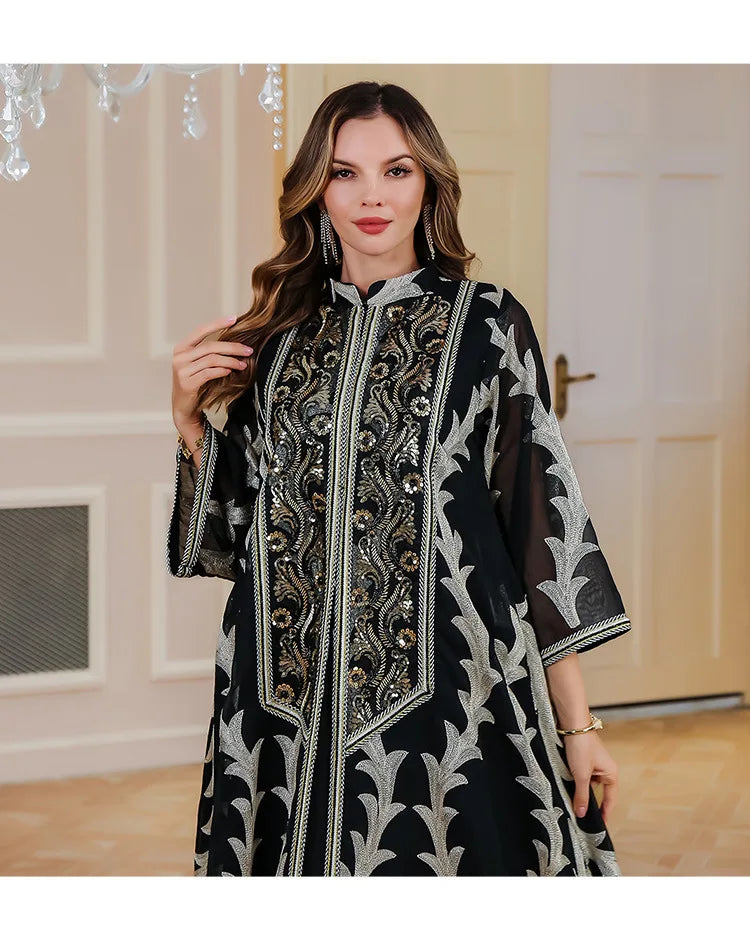 Women Party Dress Abaya Dubai Eid Muslim Mesh Embroidery Jalabiya Ramadan Dresses Morocco Kaftan Vestidos Largos Arab Long Robe