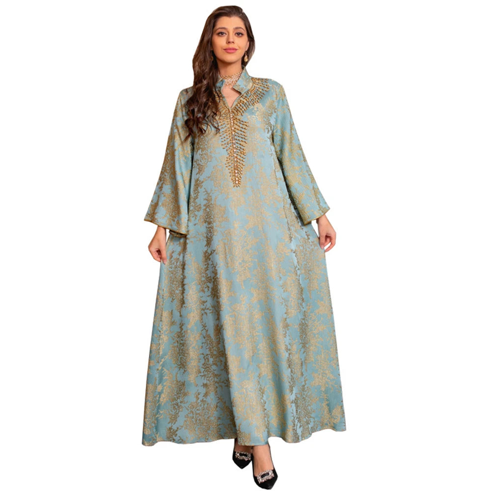 Dubai Women Muslim Maxi Dress Beads Party Gown Turkey Caftan Marocain Femme Robe