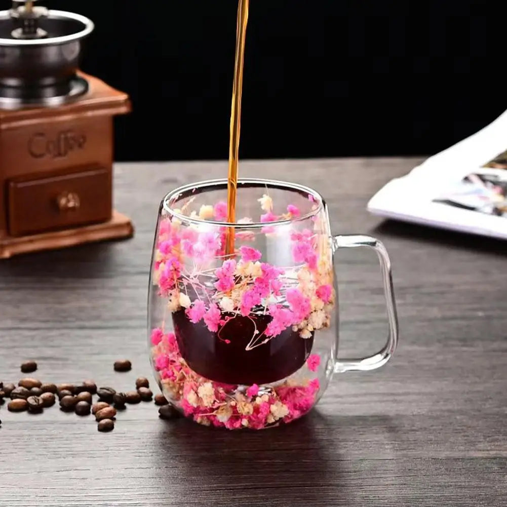 Double Walled Glass Mugs Double Wall Dried Flower Cup For Coffee Heat Resistant Dried Flower Double Wall Glass Mug For Cold