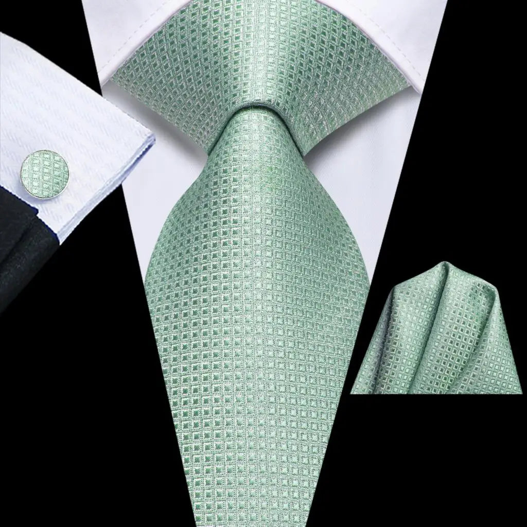 Hi-Tie Teal Green Floral Mens Fashion Necktie Handkerchief Cufflinks for Tuxedo Accessory Classic Silk Luxury Tie for Man Gift