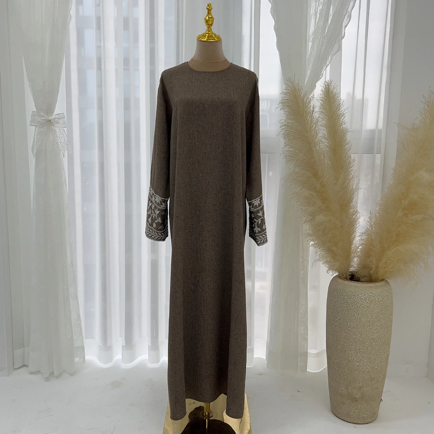 Abaya Simple Embroidery Outwear Eid Ramadan Dress Abayas Muslim Dresses Kaftan Dubai Women Prayer Robe Clothes Women With Belt
