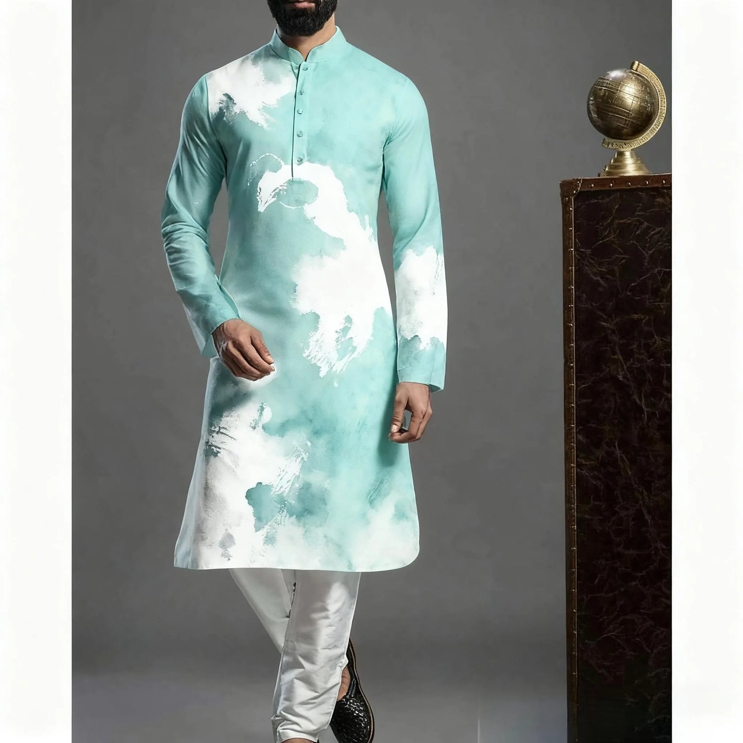 Men Islamic Arabian Patchwork Striped Embroidery Eid Muslim Long Robe Jubba Casual Loose  Muslim Dress Men Abayas