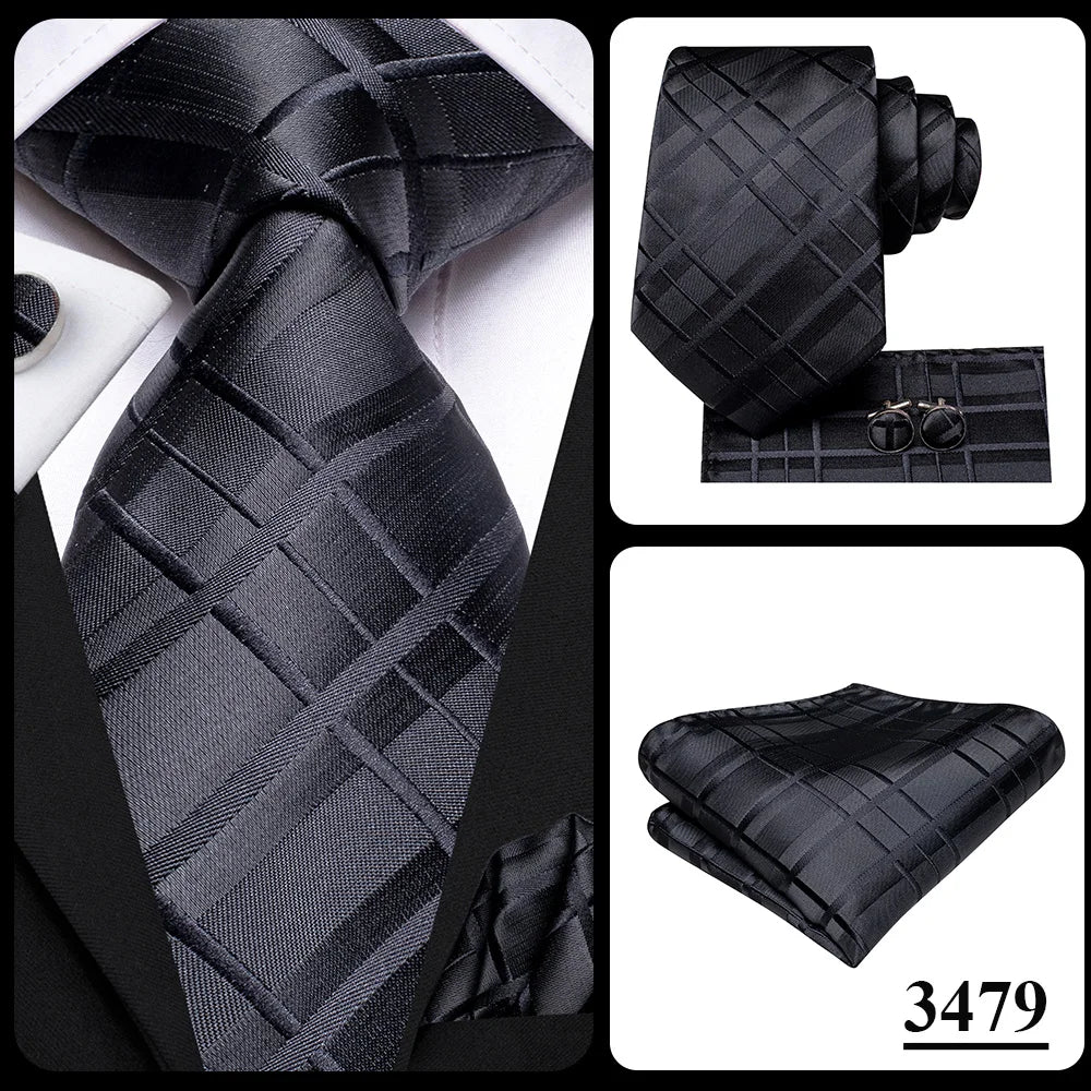 Hi-Tie Mens Ties Luxury Handmade Geometric Necktie Silk Woven Tie Set For Men Business Wedding Neck Tie Square Cufflinks