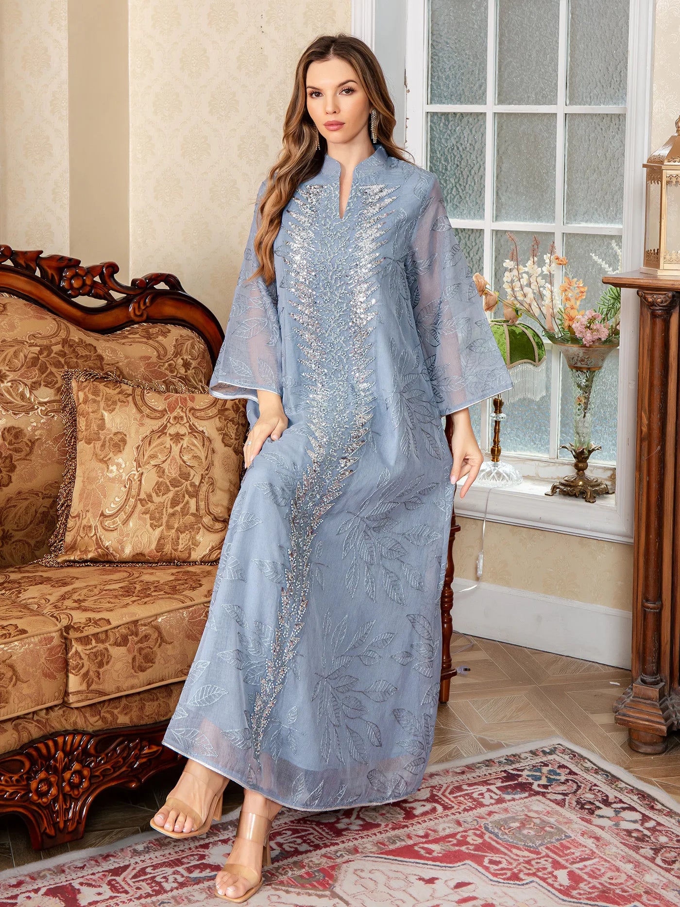 Women Dress Eid Muslim Abaya Party Dresses Sequins Ramadan Mesh Embroidery Jalabiya Dubai Abayas Kaftan Vestidos Arab Long Robe
